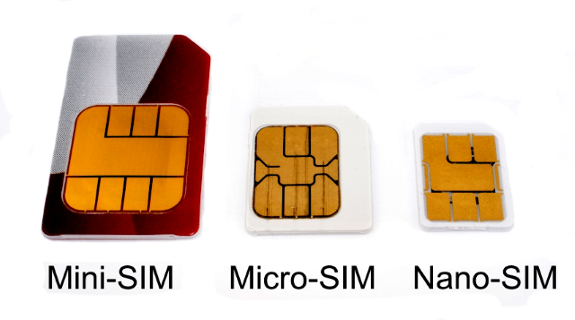 sim-kartenformate: mini (?standard?), micro und nano (von links)