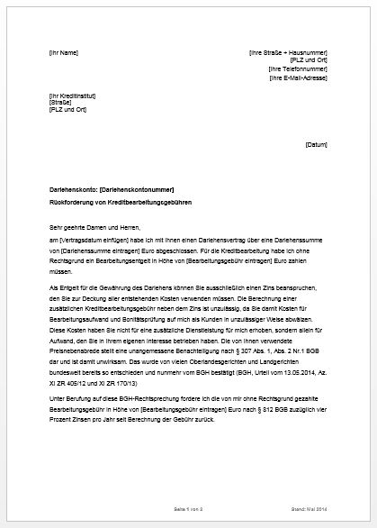 Privatkredit Vorlage Pdf