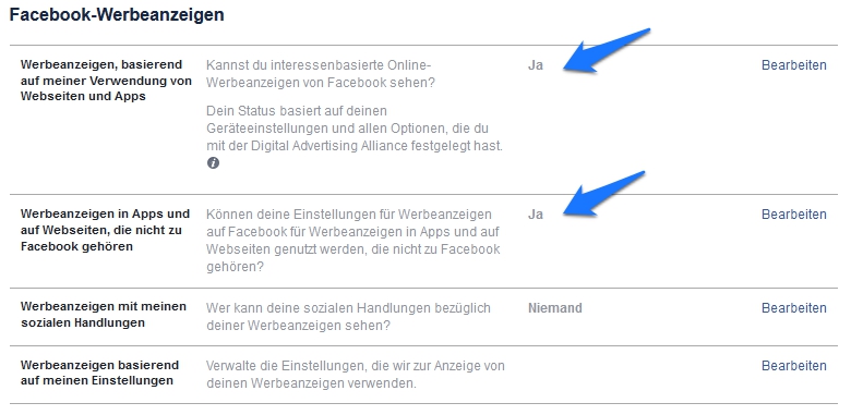 Werbeanzeigen-Einstellungen auf Facebook