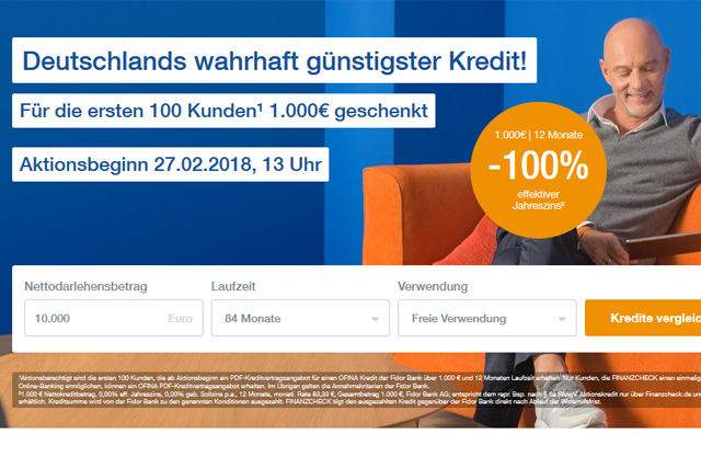 Screenshot Finanzcheck-Aktion "-100%"