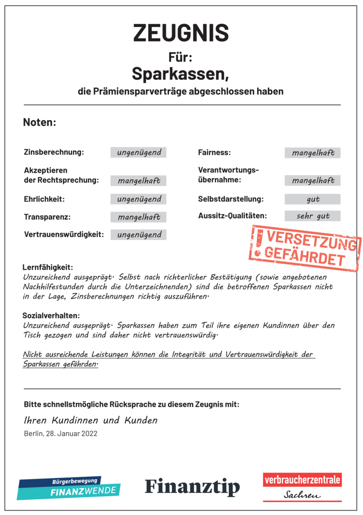 Zeugnis an den DSGV